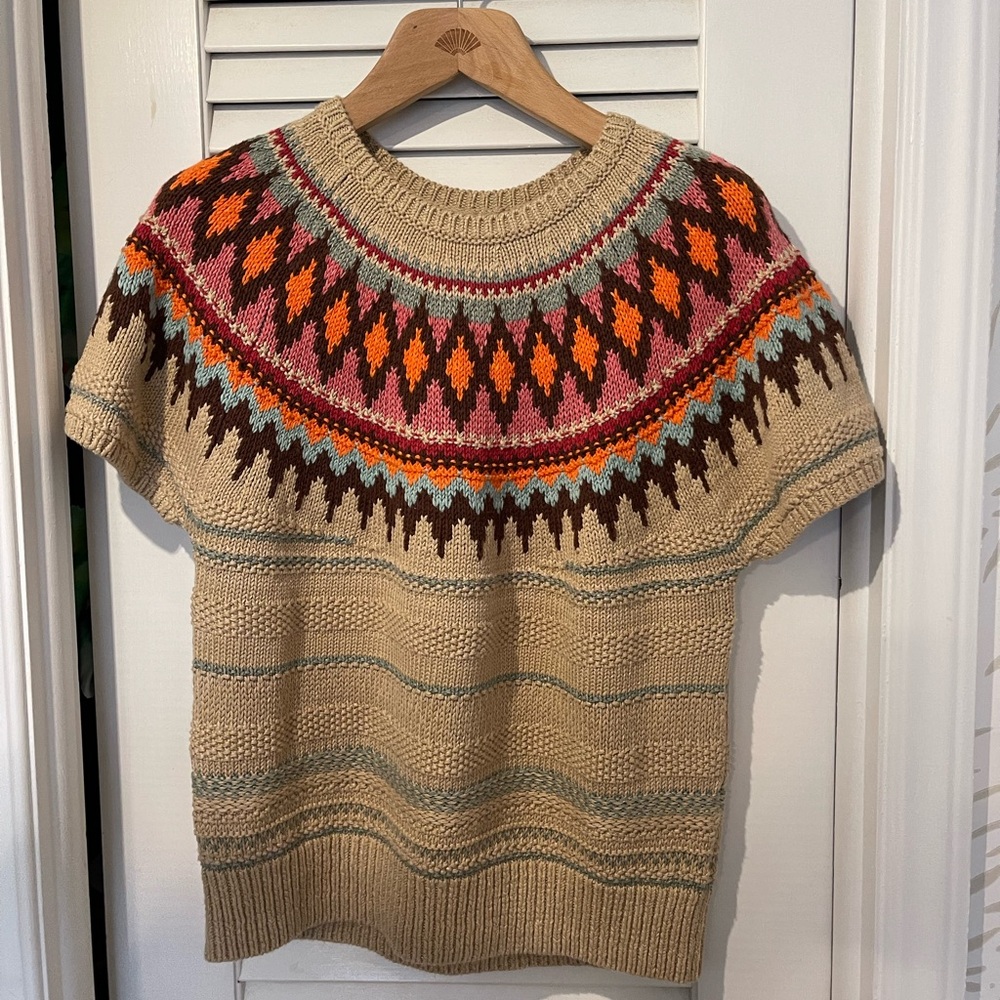Polo by Ralph Lauren Beige and Multicolor Crew Neck Sweater